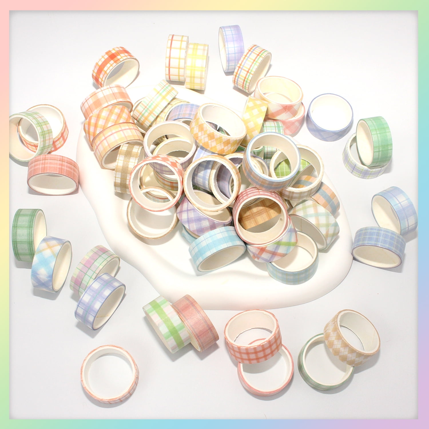 60 Rolls Boxed 15mm Grid Washi Tape Set, Self-Adhesive Decorative Colored Plaid Masking Tape for Painting, DIY Art Crafts, Gift Wrapping, Scrapbook Supplies