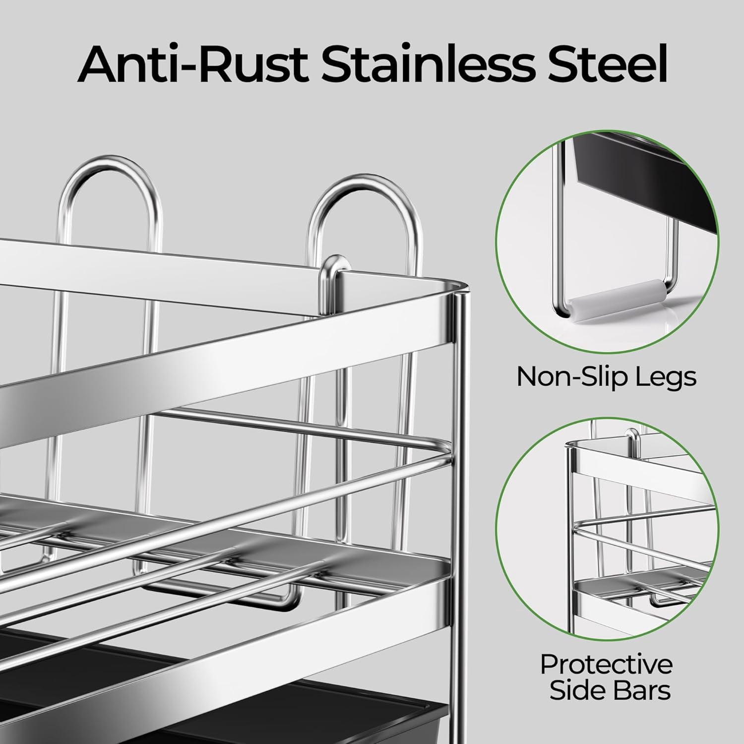 Large Dish Drying Rack, Expandable Dish Rack, Stainless Steel Anti-Rust Dish Racks for Kitchen Counter, Multifunctional Dish Drainer with Utensil Holder & Cup Holder, 13.4"-28.7" L x 11.8" W