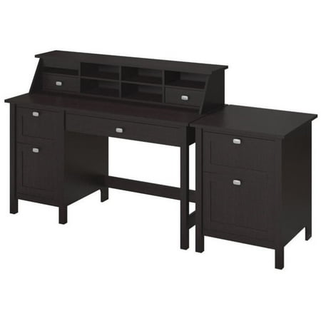 Pemberly Row Computer Desk With 2 Drawer File Cabinet In Espresso