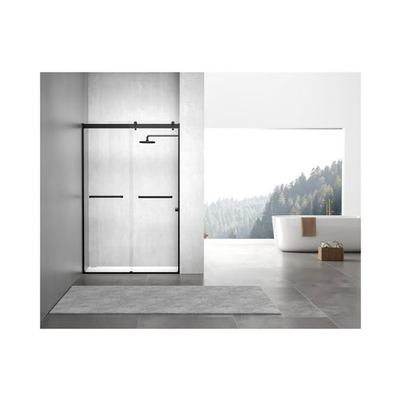 Sliding Shower Door 48x76 Matte Black - Frameless Double Door with Towel Bars & 8mm Glass