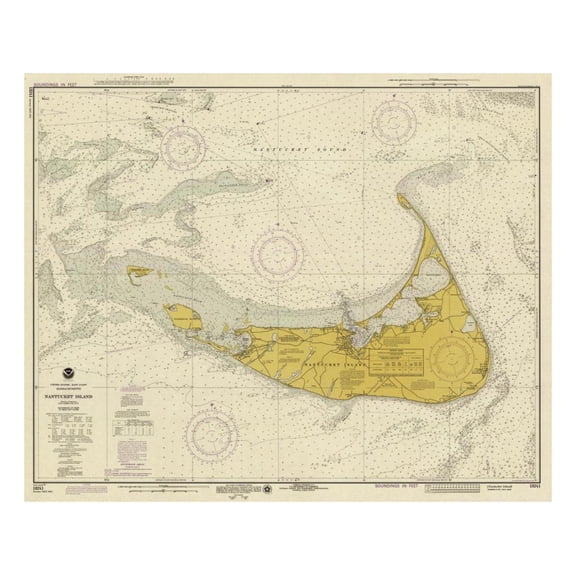 Global Gallery's 'Nautical Chart - Nantucket Island ca. 1975 - Sepia Tinted' By NOAA Historical Map and Chart Collection Unframed Giclee on Paper Print
