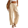 thumbnail image 2 of Diufon Cotton Linen Pants Women Drawstring Waist Summer Palazzo Pants Flowy Wide Leg Beach Trousers with Pockets, 2 of 9