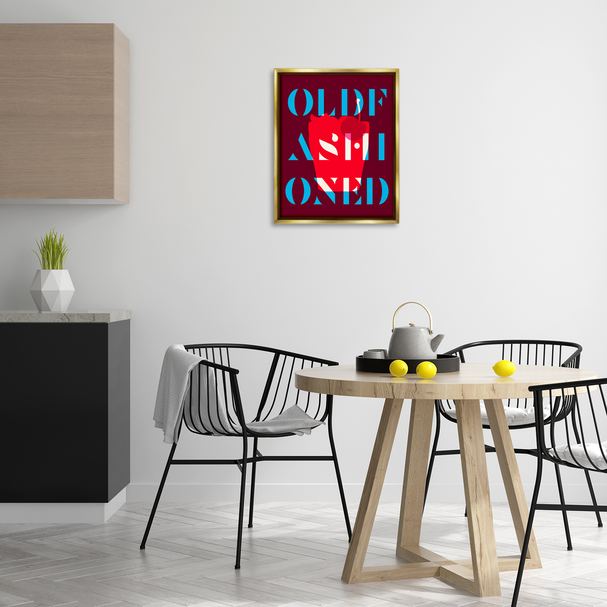 Stupell Industries Modern Old Fashioned Food & Beverage Painting Gold Floater Framed Canvas Art Print Wall Art, 17 x 21