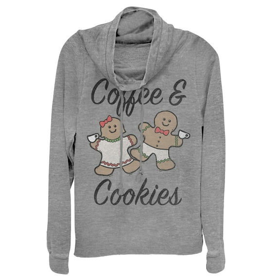 Junior's CHIN UP Christmas Coffee and Cookies  Cowl Neck Sweatshirt Gray Heather X Large