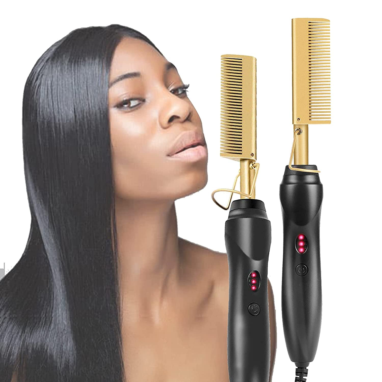 Hot Comb Hair straightener,Pressing Comb,Electric Heating Straighten Comb,Ceramic  Comb Security Portable Curling Iron Heated Brush,Multifunctional Copper Hot Straightening  Comb 