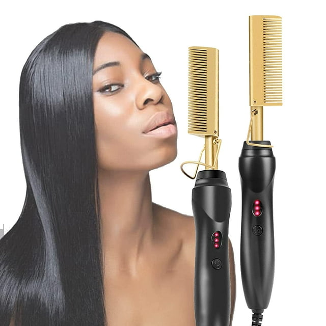 Hot Comb Hair straightener,Pressing Comb,Electric Heating Straighten Comb,Ceramic Comb Security Portable Curling Iron Heated Brush,Multifunctional Copper Hot Straightening Comb
