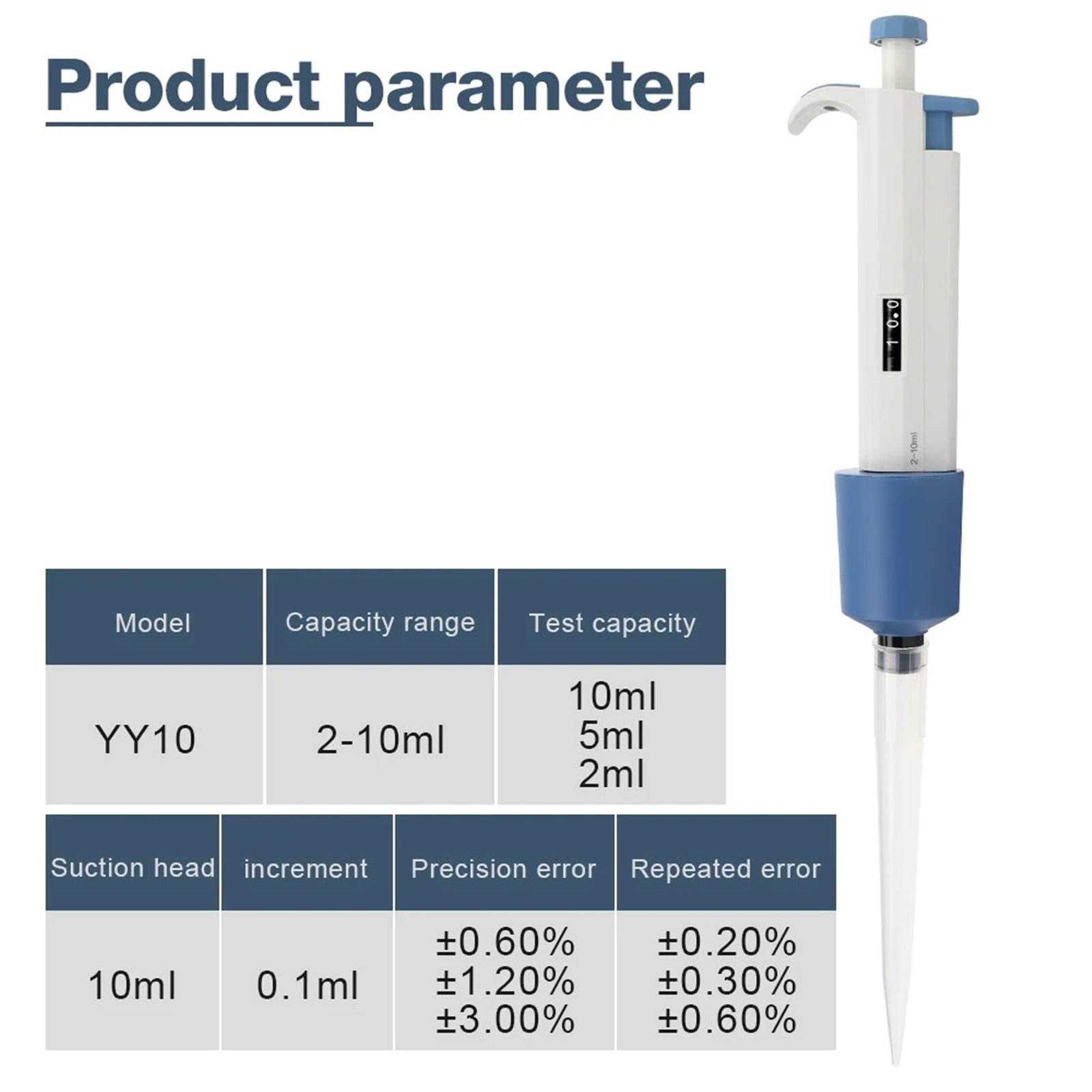 2-10ml Laboratory Pipette Adjustable Single Channel Digital Micropipette With Pipettor Tips Sample Dispenser , High-Accurate