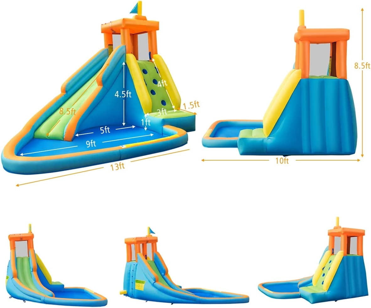 OLAKIDS Inflatable Water Slide, Bouncing House with Slide, Climbing Wall, Splash Pool, Kids Jumping Castle Indoor Outdoor with Carrying Bag, Repairing Kit, Hose, 750W Blower