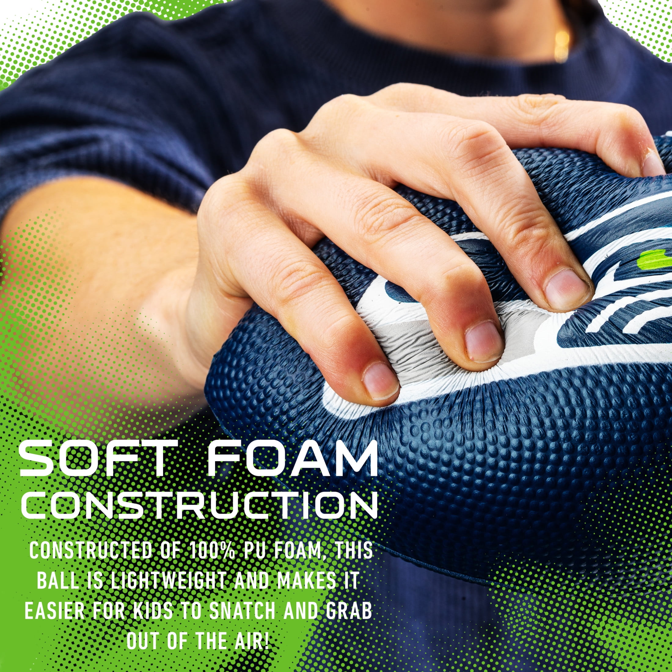 Franklin Sports NFL Seattle Seahawks Football - Kids Foam Football - Soft Football - Mini Size - Perfect for Gameday - 8.5" 3D logos!