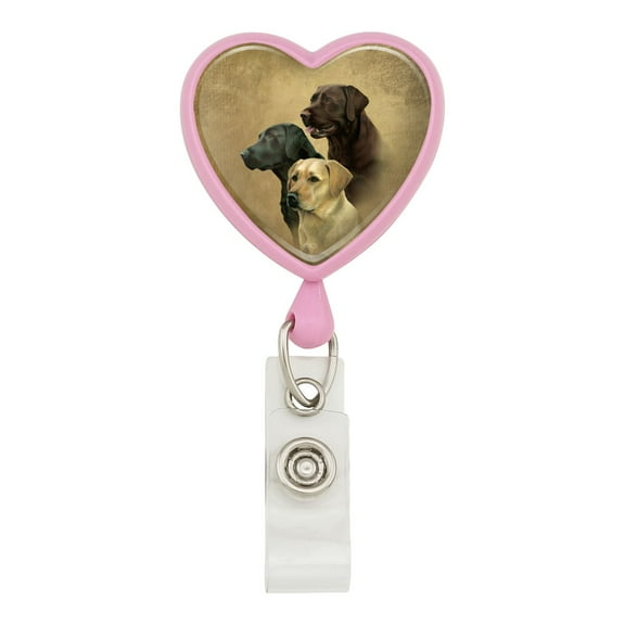 Labrador Retriever Trio Dogs Portrait Heart Lanyard Retractable Reel Badge ID Card Holder