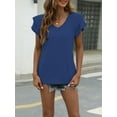 thumbnail image 7 of Womens Casual Tops Cute Ruffle Short Sleeves V Neck T-Shirts Solid Color Fashion Loose Tunic Top, 7 of 7