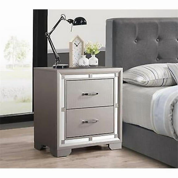 28 x 17 x 25 in. Alana 2 Drawer Nightstand, Silver Champagne