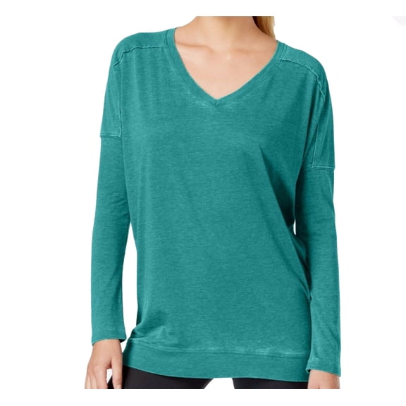 Calvin Klein Womens Performance Long Sleeve V-Neck Top Size X-Small Color Teal