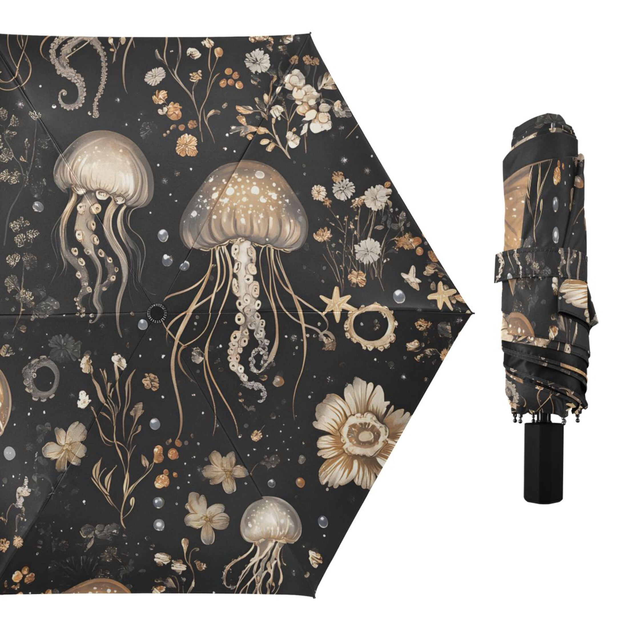 ALAZA Jellyfish Pattern UPF 50+ Compact Folding Umbrella for Rain Travel Umbrella Packable