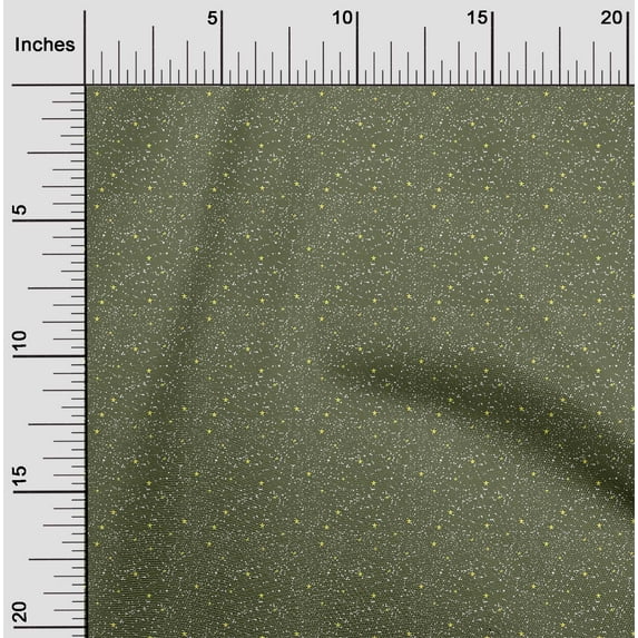 oneOone Cotton Silk Olive Green Fabric Dot & Star Sewing Material Print Fabric By The Yard 42 Inch Wide