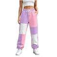 thumbnail image 2 of Nmnitkp Women's Color Block Joggers Sweatpants with Pockets Drawstring Elastic Waist Loose Fleece Winter Athletic Pants for Workout Lounge Casual Daily Wear Pink,S, 2 of 6