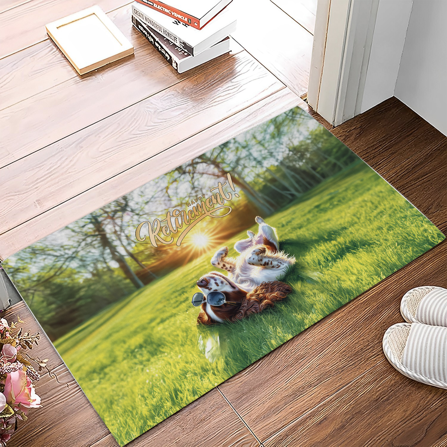 Happy Retirement with English Springer Spaniel Enjoy Life Rest Time Doormat Springers Dog Lover Gifts Indoor Outdoor Welcome Mat - 02027