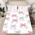 thumbnail image 2 of Manfei Lovely Bowtie Ribbon Twin Sheet Sets,Cute Bow Pattern Twin Fitted Sheet,White Silver Pink Flat Sheet For Teens,Ultra Soft Home Decor,3pcs, 2 of 7