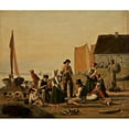 thumbnail image 2 of Julius Friedlænder 23x20 Gold Ornate Framed and Double Matted Museum Art Print Titled - Scene in a Fishing Hamlet (Taarbak) in Zealand (1839), 2 of 4