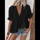 thumbnail image 5 of Blusa Holgada de Verano para Mujer, de Corta, Estilo Babydoll, con Cuello en V y Volantes de Lunares Negro L, 5 of 8