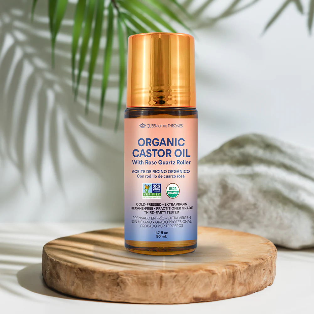 Queen of the Thrones Castor Oil Rose Quartz Roll-On, Travel-Friendly, 1.7 fl oz