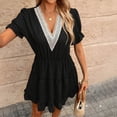 thumbnail image 4 of Blmnix Fit & Flare Women Dresses A Line Dresses Lace Dress Under Dress V-Neck Short Sleeve Mini Black Adjustable Cuff Womens Summer Dresses Casual,L, 4 of 7