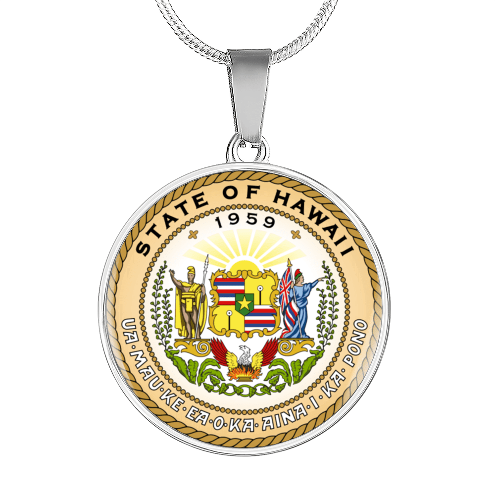 Hawaii State Seal Necklace Circle Pendant Stainless Steel or Hawaii State Seal Necklace Circle Pendant Stainless Steel or