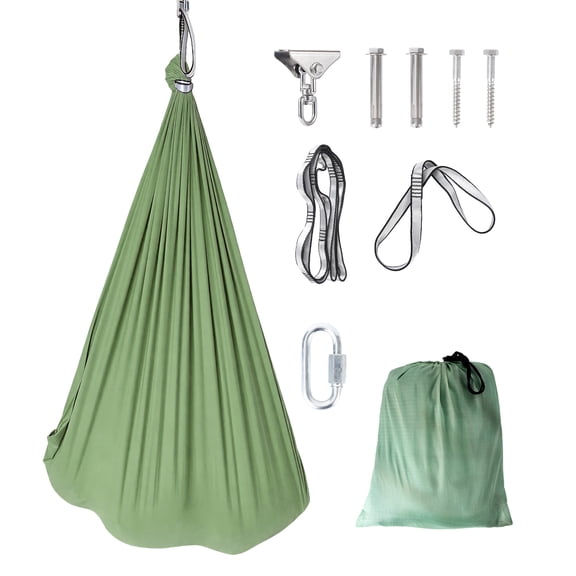 Sensory Swing for Kids & Adults, Indoor Calming Cocoon Hammock — Double‑Layer Soft Polyester Fabric & Heavy‑Duty Hanging Hardware, Green