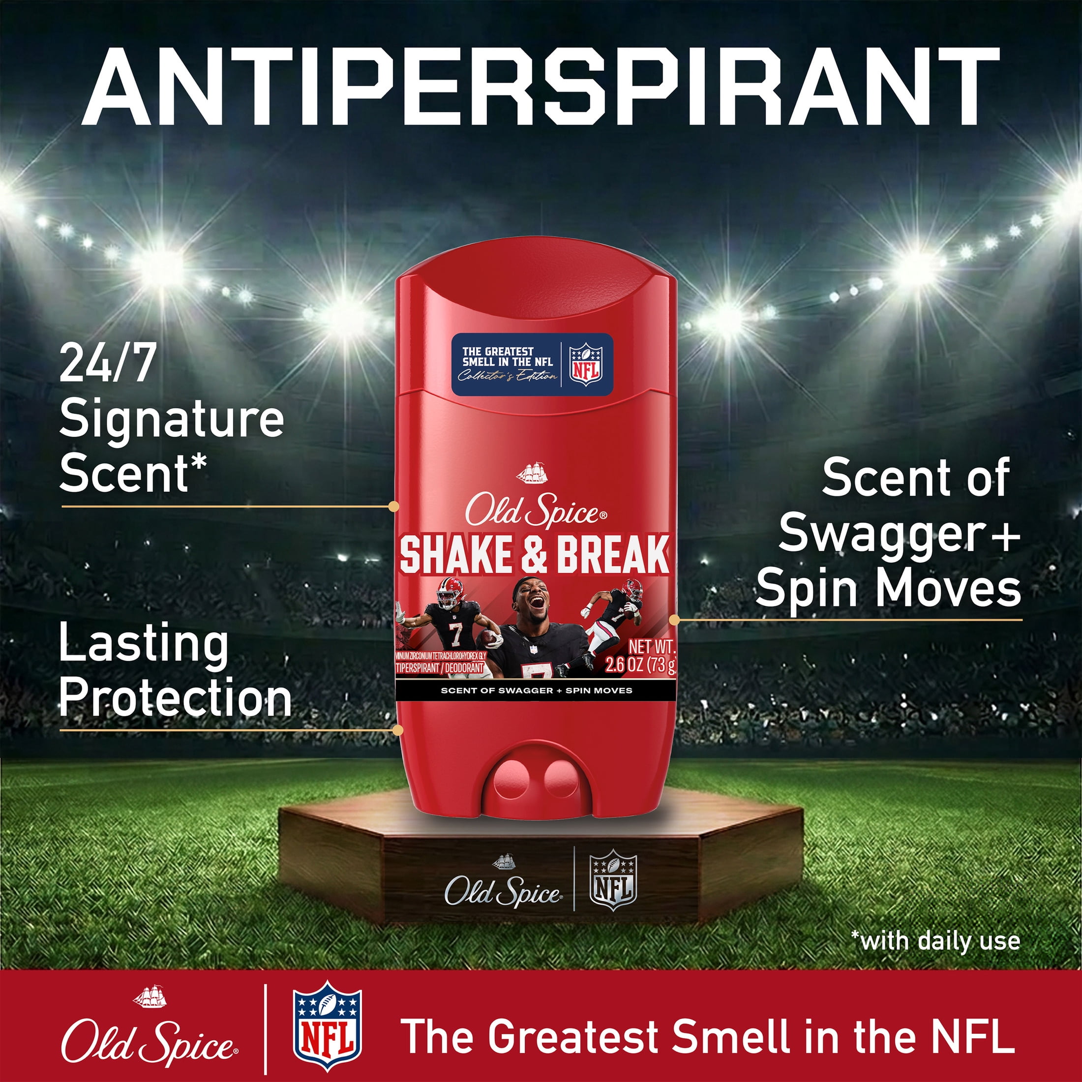 Old Spice Deodorant for Men, Antiperspirant, NFL Collection, Bijan Robinson, Scent of Swagger + Spin Moves, 2.6 oz