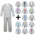 thumbnail image 1 of 7pc Satin Vest Neck+Tie Boy Baby Toddler Kid Teen Silver Formal Suit Tuxedo S-20, 1 of 1