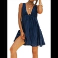 thumbnail image 2 of Minivestido Bohemio de Verano para Mujer, Sin Mangas, con Escote en V Profundo, con Vuelo Escalonado y Espalda Descubierta, Ideal para Salir de Vacaciones. Azul Marino XL, 2 of 10