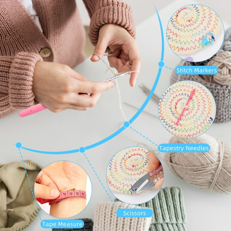 Craftbud Mini Crochet Set Kit with Yarn and Crochet Hook Set (68pc), Size: Small Crochet Set + Crochet Counter