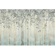 Silver and Gray Dream Forest I Serene Blue Tree Landscape Artwork Print Wall Art By James Wiens