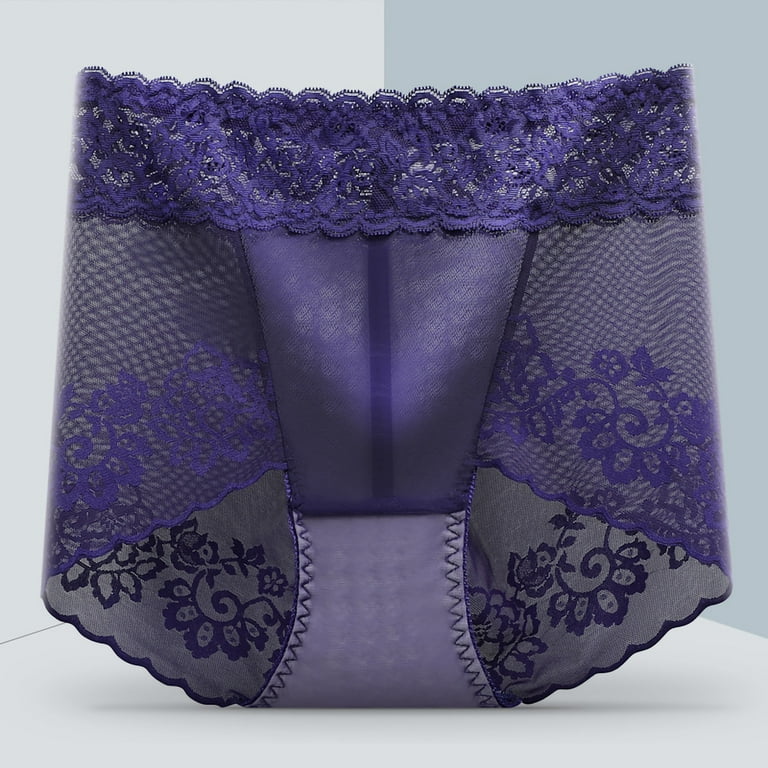 QIPOPIQ Underwear for Women Plus Size High Waisted Lace Waistless Mesh Sexy  Oversized Briefs Panties