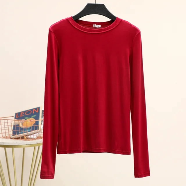 LNGOOR Modal T-Shirt Basique Uni Col Rond Manches Longues Femmes Automne Tee-Shirt de Base T-Shirt Assorti Grande Taille