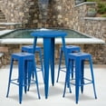 thumbnail image 2 of Flash Furniture Commercial Grade 24" Round Blue Metal Indoor-Outdoor Bar Table Set with 4 Square Seat Backless Stools, 2 of 5