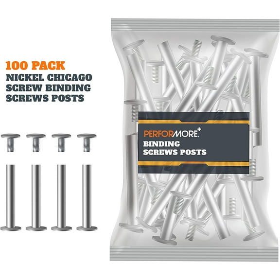 100 Pack of Chicago Screw Post Binding Screws, 30mm Nickel Plated Metal Screw Posts