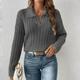 thumbnail image 4 of Womens Cable Knit Sweaters Long Sleeve V Neck Sweater Tops Casual Pullover Shirts Fall Fashion Outfits Dark Gray S, 4 of 7