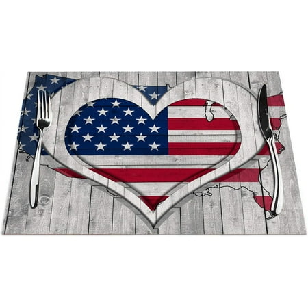 

Love Heart Placemats Set of 4 Independence Day 4th of July Placemats Heat Resistant for Dining Table Non-Slip 18x12 Inches