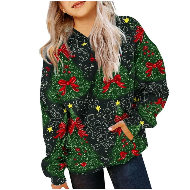 Ensemble Graphique Vert Lime Garçon Fille Garçon Col Rond Sweat à Capuche Manches Longues Joyeux Noël Décontracté Automne Hiver 2025 Tendance Coupe Régulière 4 Ans