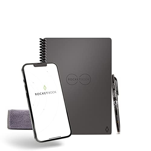 Libreta Inteligente Reutilizable Rocketbook Ecológica con Líneas Bolígrafo Pilot Frixion y Paño Cubierta Gris Espacio Tamaño Ejecutivo