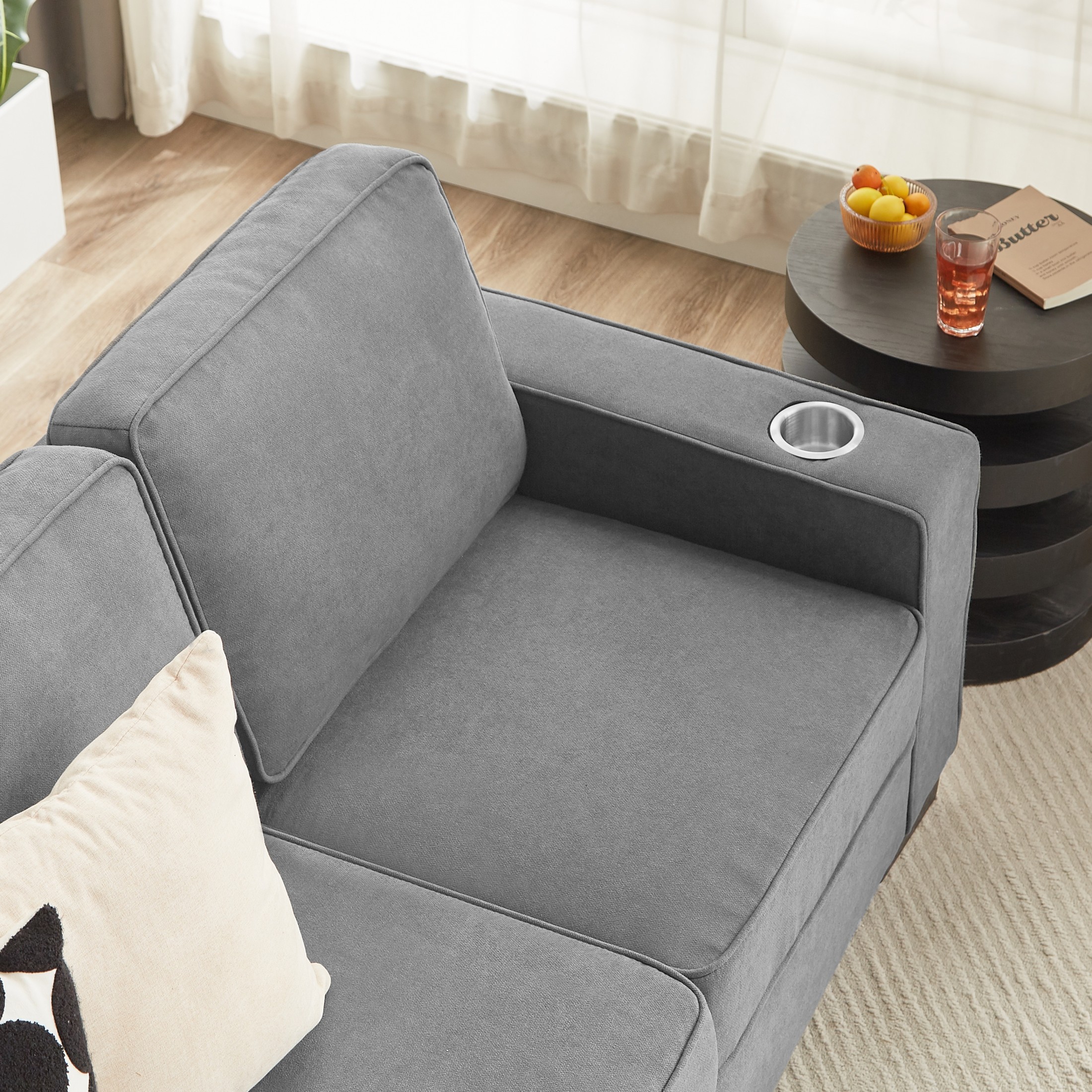 Aukfa 84" Snowfleece Sofa with Cup Holders, Modern 3-Seater Couch for Living Room Office, Gray