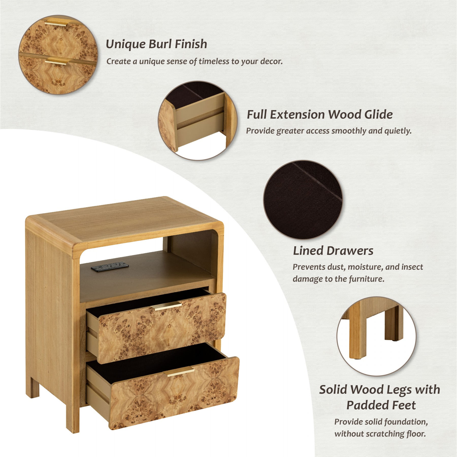 COZAYH Farmhouse Nightstand with Charging Station, Side Table with Power Outlet and USB & Type C Ports, Wood Bedside Table for Bedroom, Fully Assembled, Rustic, Brown