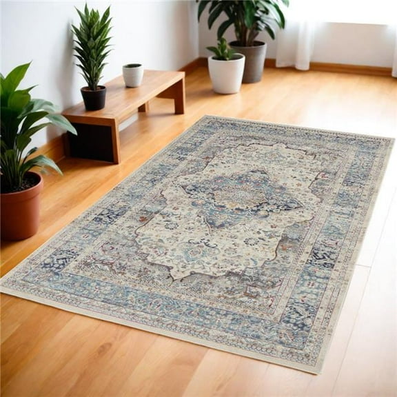 HomeRoots 552688 4 x 6 ft. Floral Distressed Rectangle Area Rug, Ivory, Blue & Orange