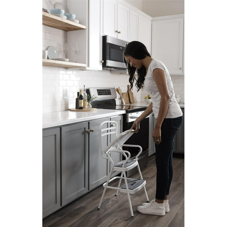 COSCO Stylaire Retro Chair Step Stool with flip up seat white one pack