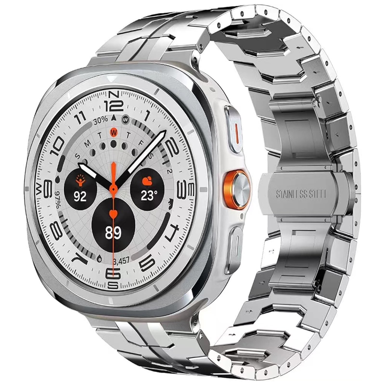 Lunvic Stainless Steel Link Band Compatible with Samsung Galaxy Watch Ultra, Metal Replacement Strap with Butterfly Buckle(Watch Not Included),Silver