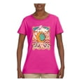 thumbnail image 2 of Wild Bobby Sun and Moon Groovy Vintage Daisy Flowers Stars Vintage Women Graphic Tee, Fuschia, 3X-Large, 2 of 6