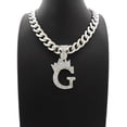 thumbnail image 3 of iJewelry2 Kings and Queens Crowned Initial Letter G Crystals Pendant Silver-tone Cuban Linked Chain Necklace, 3 of 3