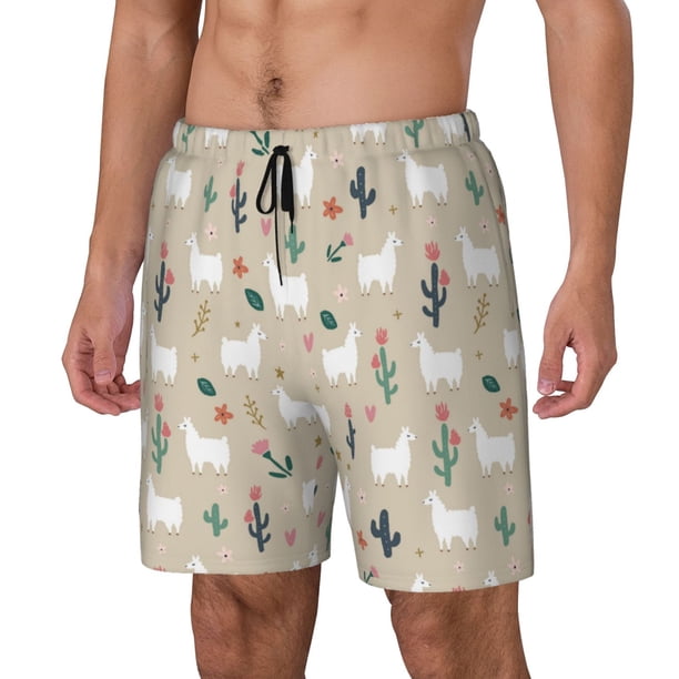 Balery Cute Alpaca Bañador para hombre, shorts de playa de secado rápido con entrepierna y forro de compresión-X-Large