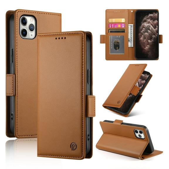 Allytechgroup for Apple iPhone 11 Pro Case Wallet, Retro PU Leather Slim Fit Business Style Magnetic Closure Cards Slots RFID Blocking Phone Case for Women Men, Brown